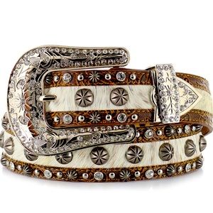 Real leather medium ANGEL RANCH WOMEN'S HAIR-ON HIDE CONCHO BELT